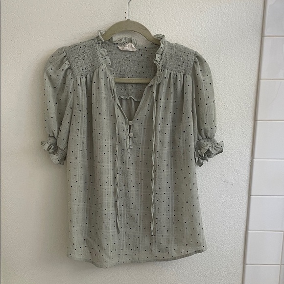Flower & Feather Tops - ♥️Elegant SAGE GREEN Polka Dot Blouse